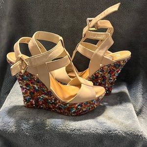Naughty Monkey sequin wedge heels size 8